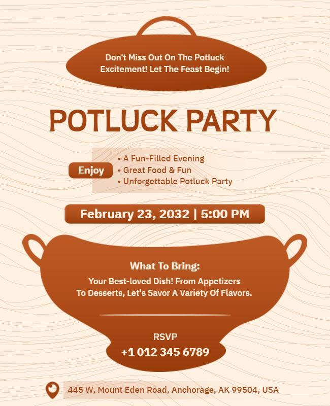 Rustic Brown Themed Potluck Party Invitation Flyer Template