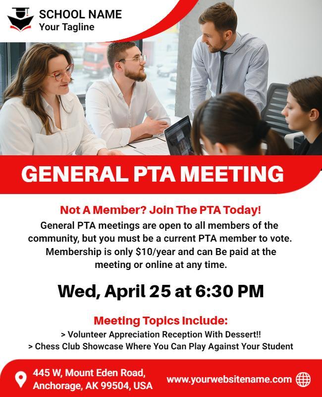 Bold Red Community Engagement PTA Meeting Flyer Template