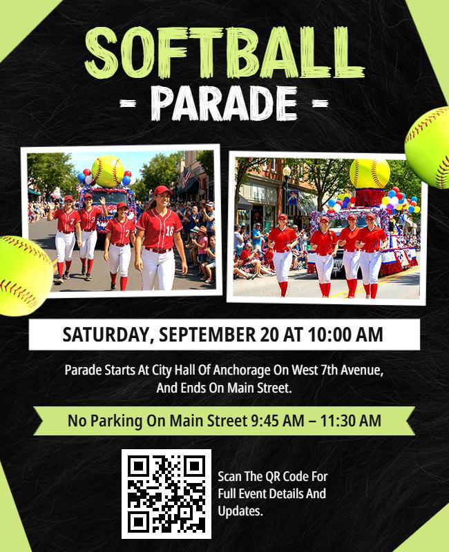 Community Softball Parade Celebration Flyer Template