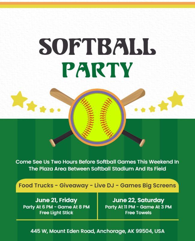 Community Softball Party Event Flyer Template