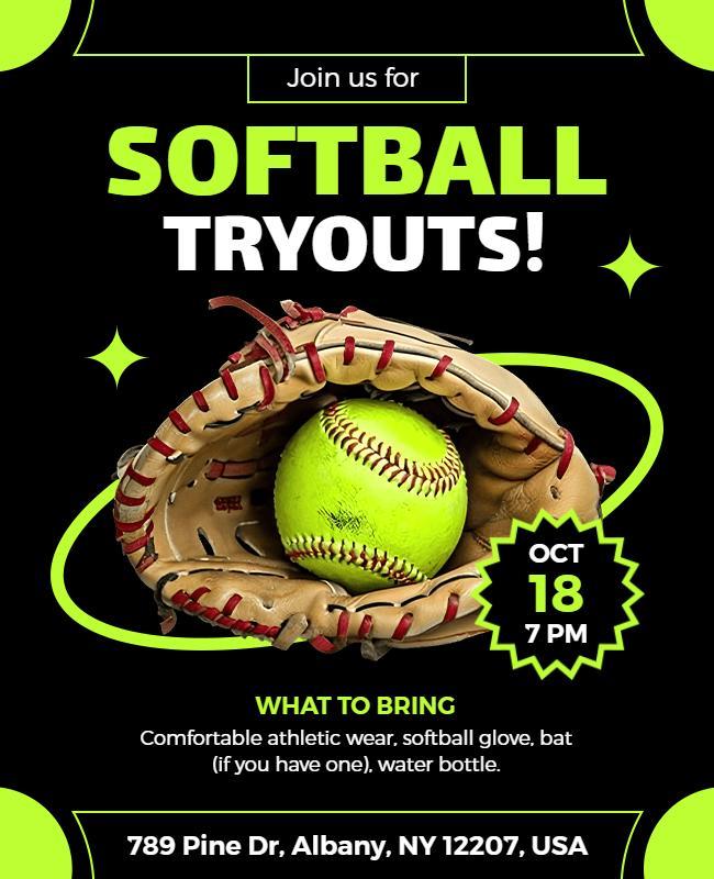 Community Softball Tryouts Event Flyer Template