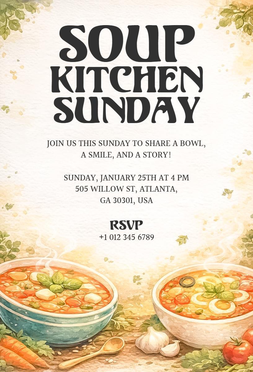 Community Soup Kitchen Sunday Volunteer Event Invitation Template