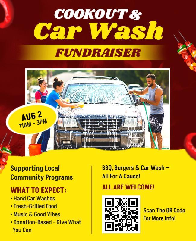 Community Support Cookout and Car Wash Fundraiser Flyer Template