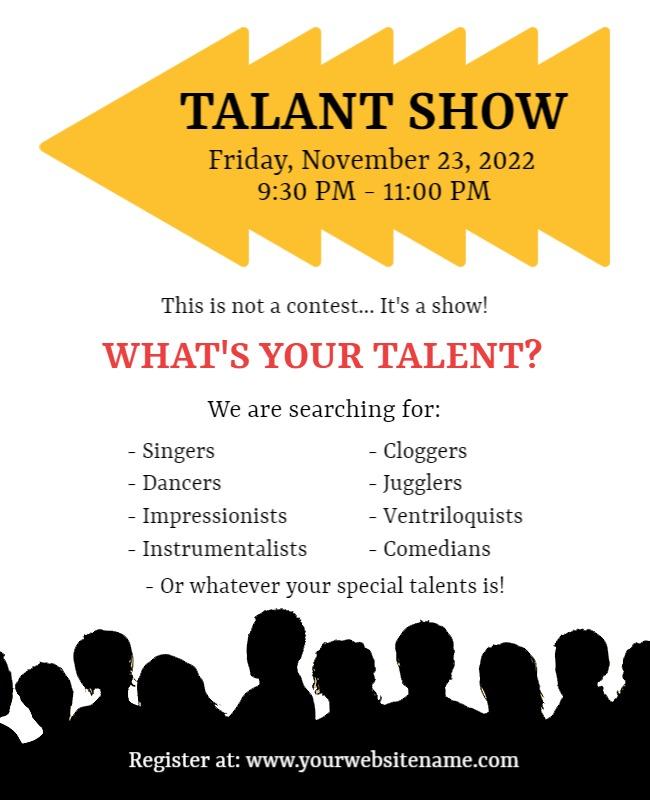 Bold Yellow Talent Show Invitation Flyer Template