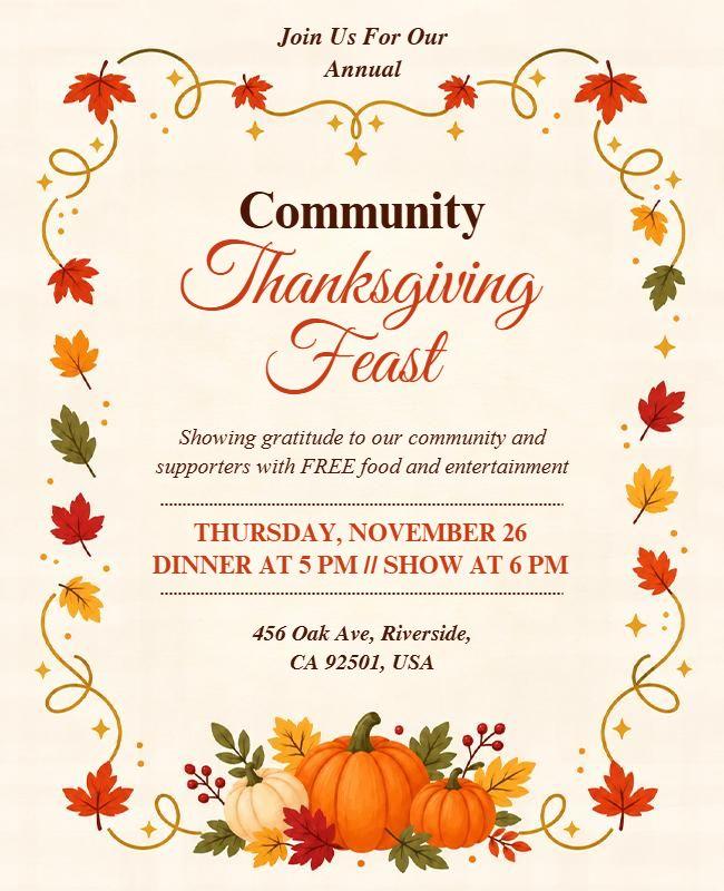 Community Thanksgiving Feast Invitation Flyer Template