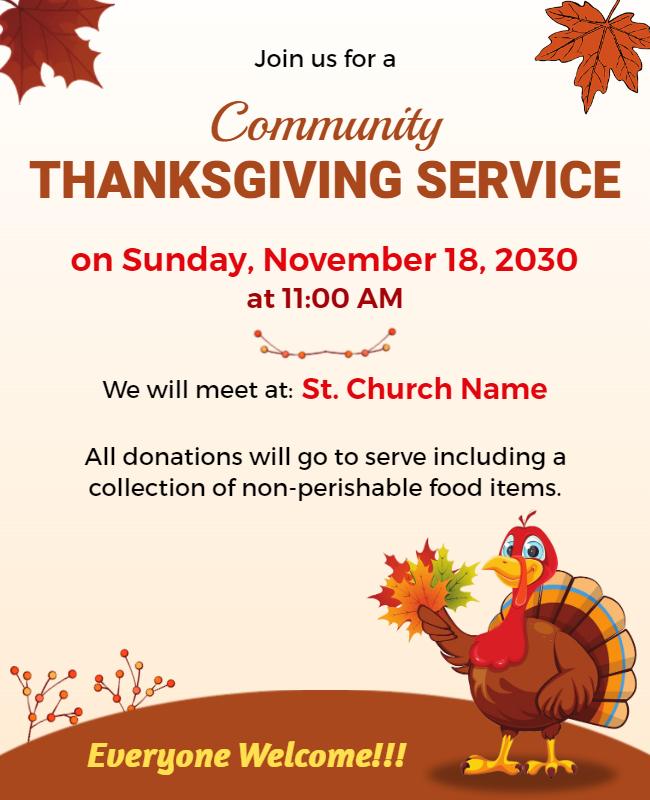 Community Thanksgiving Service Event Flyer Template