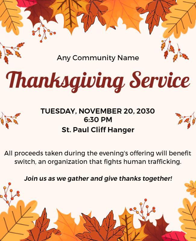 Autumn Leaves Thanksgiving Service Community Flyer Template