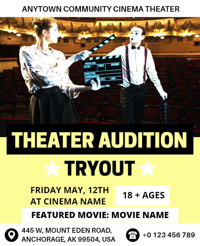 Community Theater Audition Tryout Flyer Template