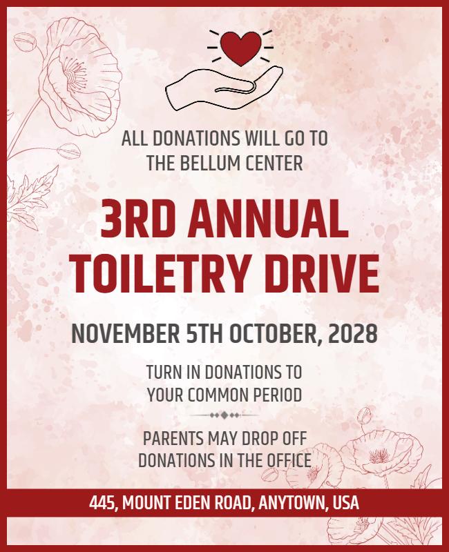 Heartfelt Floral Community Toiletry Drive Donation Flyer Template