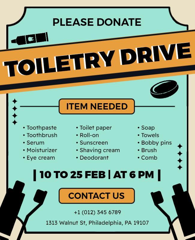 Bright Retro Donation Toiletry Drive Flyer Template