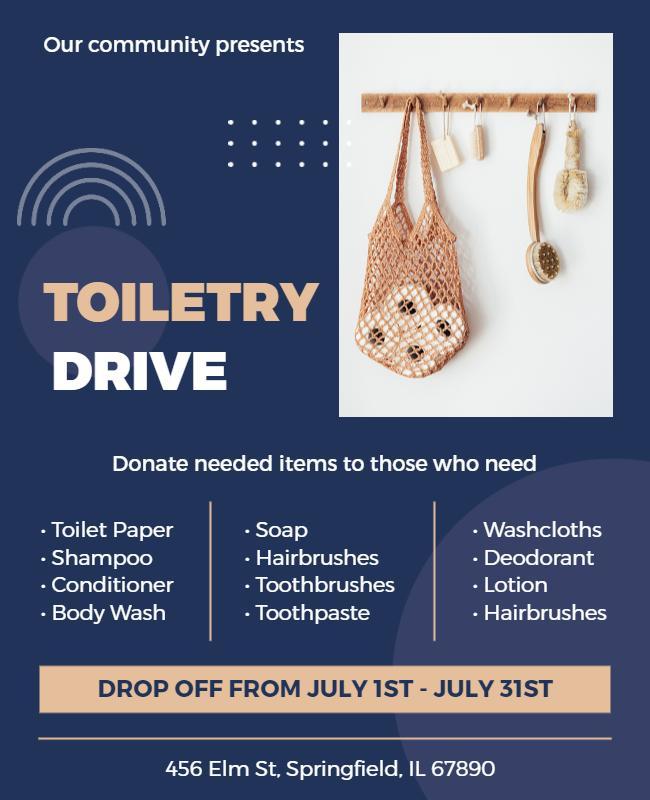 Navy Blue Community Toiletry Drive Donation Flyer Template