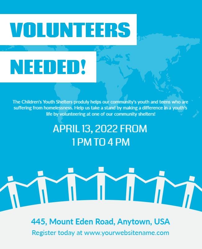 Bright Blue Community Volunteer Recruitment Flyer Template