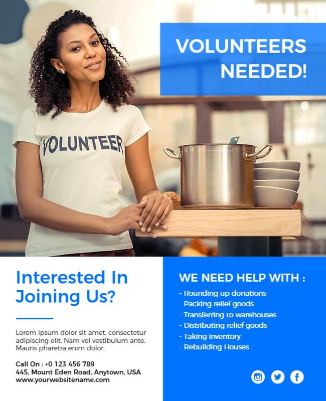 Engaging Blue Community Volunteer Recruitment Flyer Template