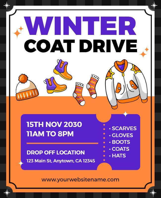 Bright Orange Winter Coat Drive Donation Flyer Template