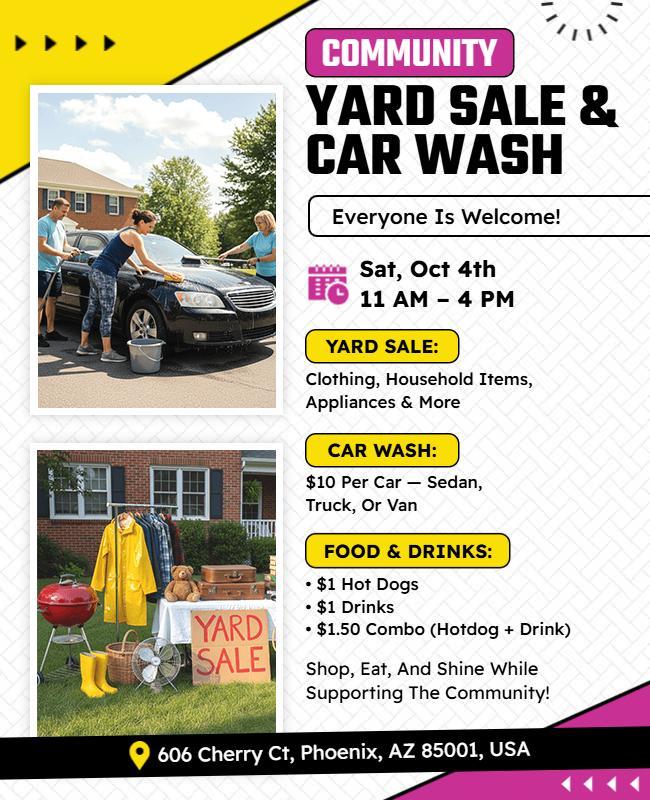 Community Yard Sale and Car Wash Event Flyer Template
