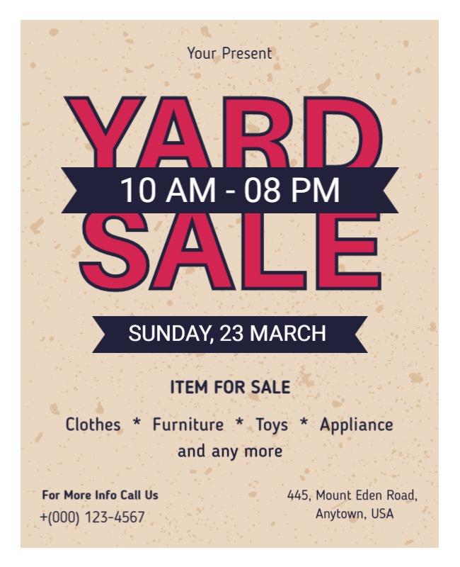 Casual Rustic Yard Sale Event Announcement Flyer Template