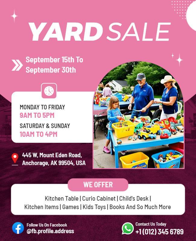 Bright Pink Yard Sale Community Event Flyer Template