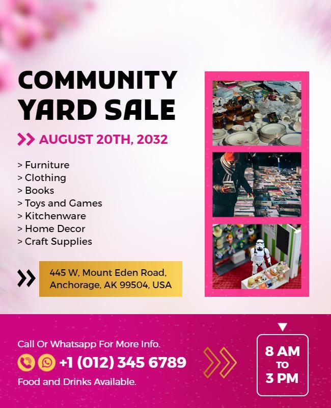 Vibrant Pink Community Yard Sale Event Flyer Template