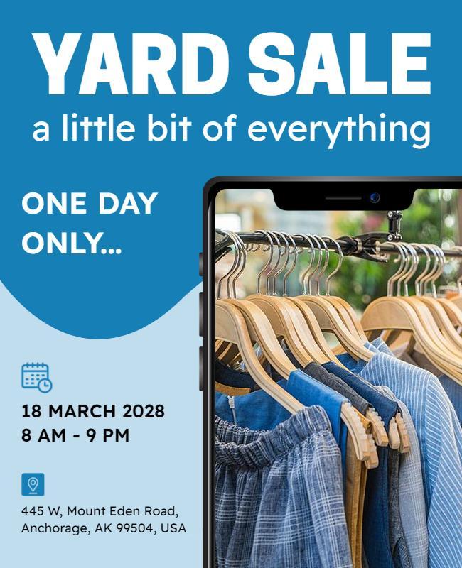 Bright Blue Yard Sale with Clothing Showcase Flyer Template