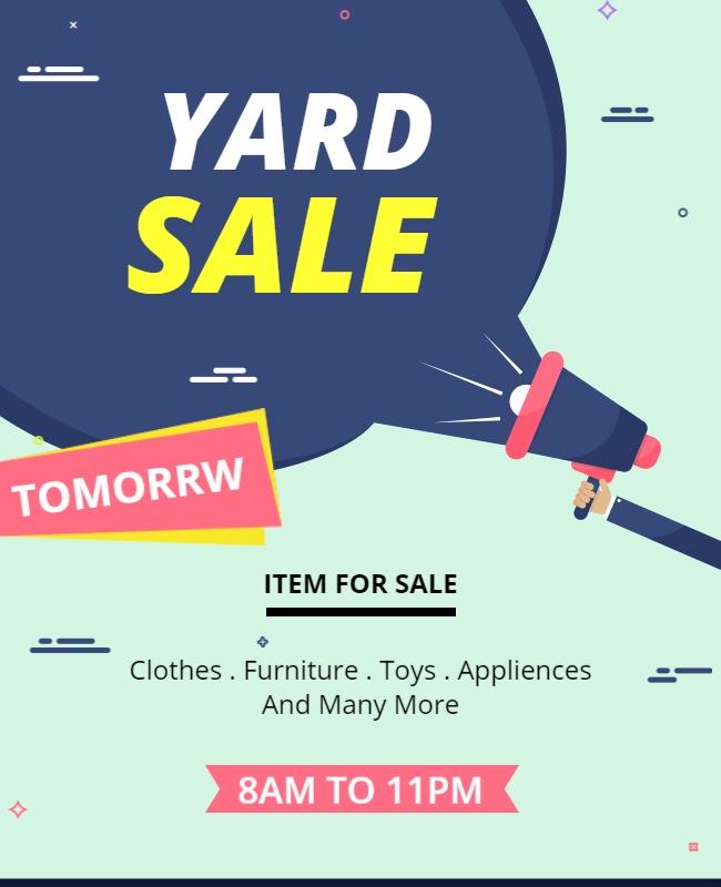 Bright Colorful Yard Sale with Items for Sale Flyer Template