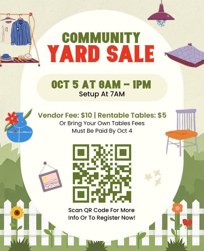 Community Yard Sale with Garden Illustration Flyer Template
