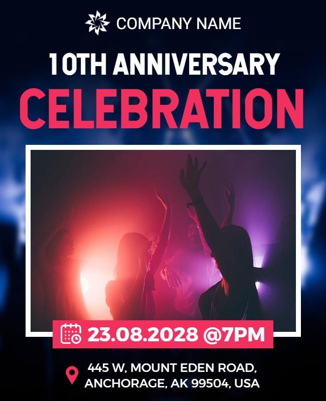 Vibrant Neon 10th Anniversary Celebration Flyer Template