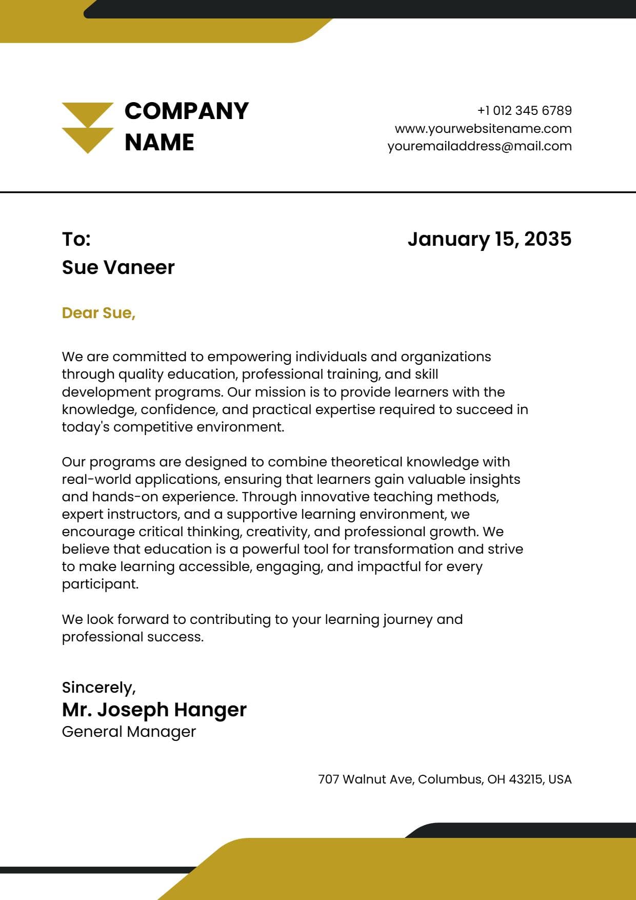 Company Commitment to Growth Letterhead Template
