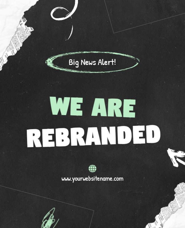 Bold Black and Green Rebranding Announcement Flyer Template