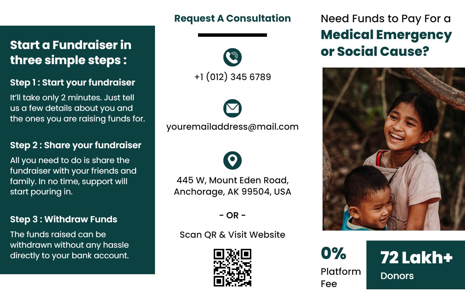 Compassionate Fundraising for Medical Emergencies and Social Causes Brochure Template