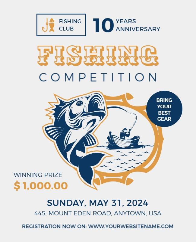 Nautical Blue Fishing Competition Anniversary Flyer Template