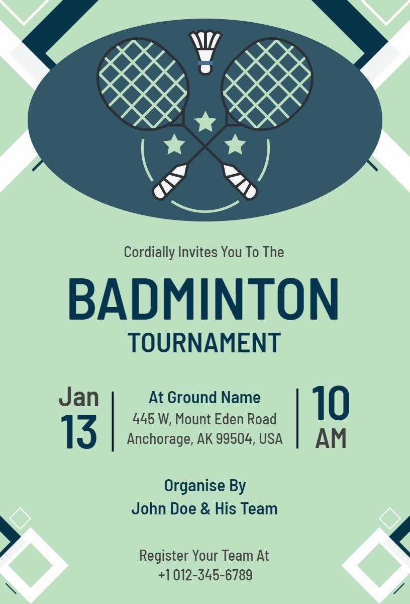 Competitive Badminton Sports Tournament Event Invitation Template