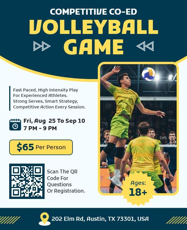 Competitive Co-Ed Volleyball Game Flyer Template