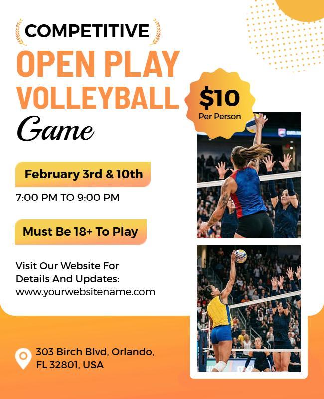 Competitive Open Play Volleyball Game Flyer Template