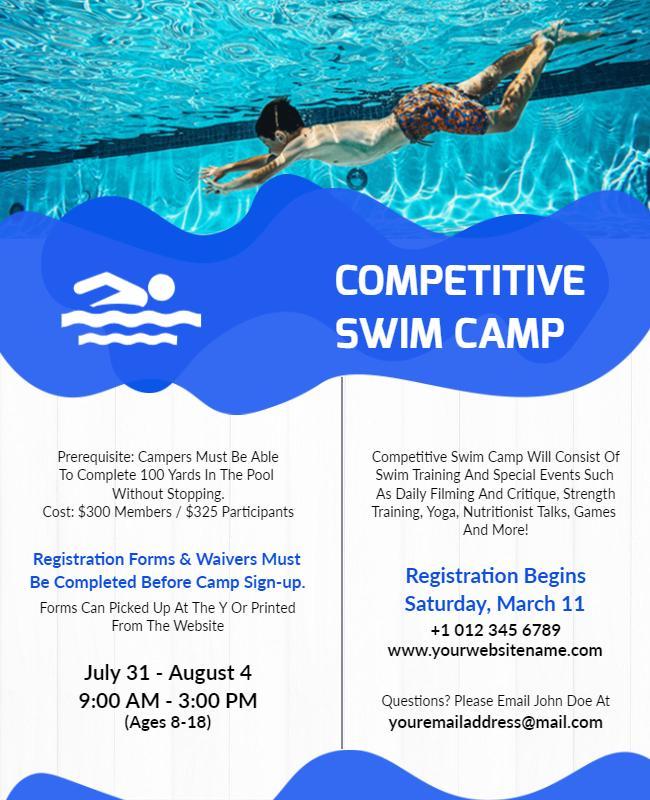 Competitive Swim Camp Registration Flyer Template