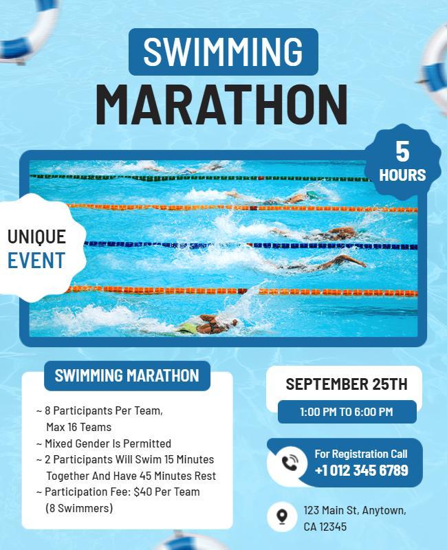 Competitive Swimming Marathon Event Flyer Template