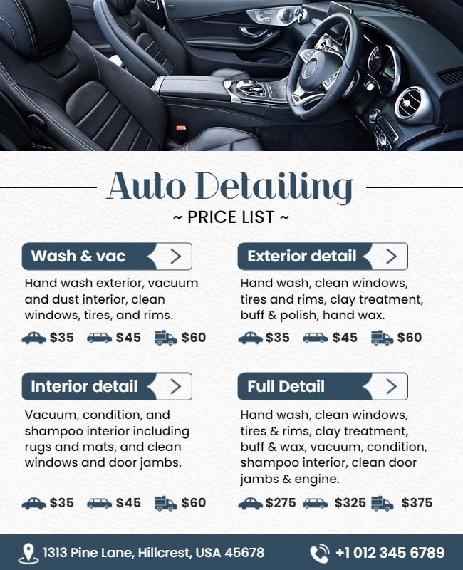 Comprehensive Auto Detailing Service Flyer Template