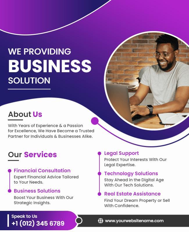 Modern Purple Business Solutions Services Flyer Template