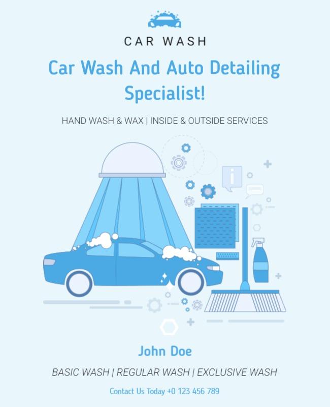 Modern Blue Car Wash and Auto Detailing Services Flyer Template