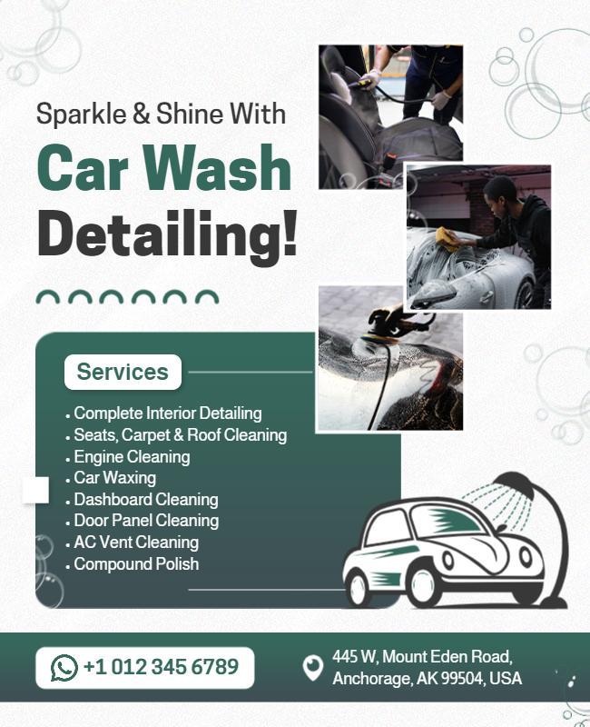 Comprehensive Car Washing and Detailing Service Flyer Template