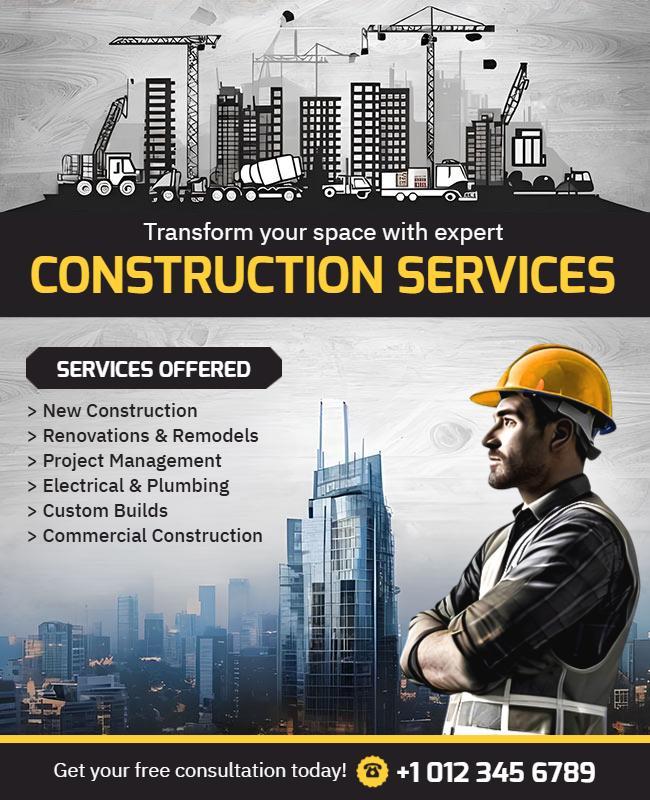 Comprehensive Construction Services Promotional Flyer Template