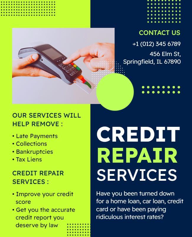 Modern Green and Blue Credit Repair Services Flyer Template