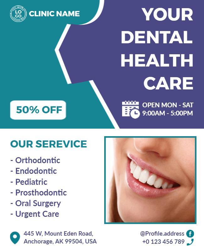 Modern Blue Dental Care Promotional Discount Flyer Template