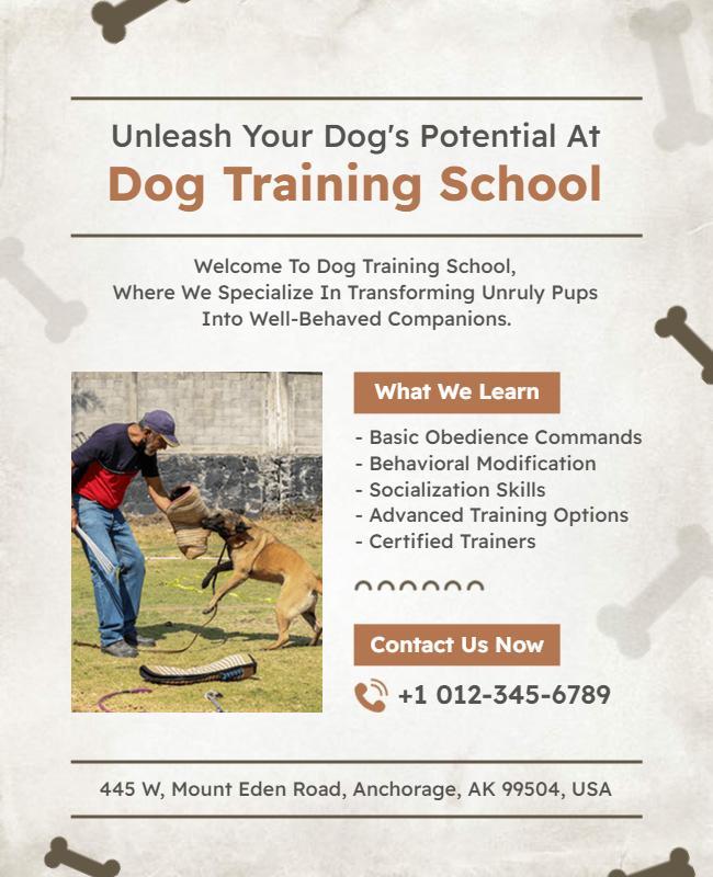 Comprehensive Dog Training School Flyer Template