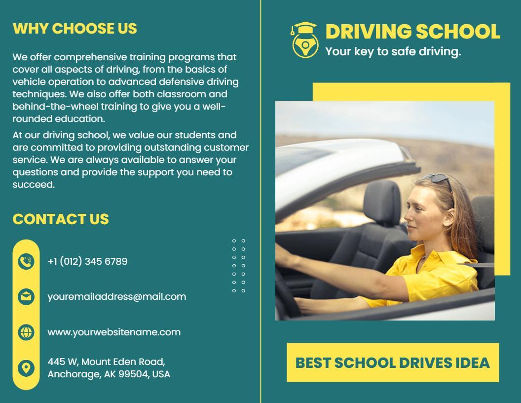 Comprehensive Driving School Education Training Program Brochure Template