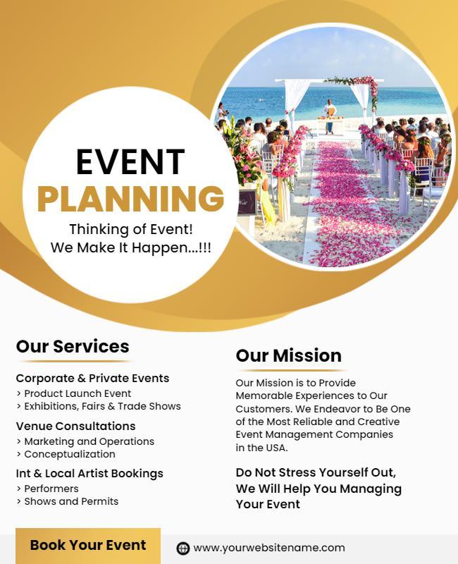 Elegant Gold Event Planning Services Flyer Template