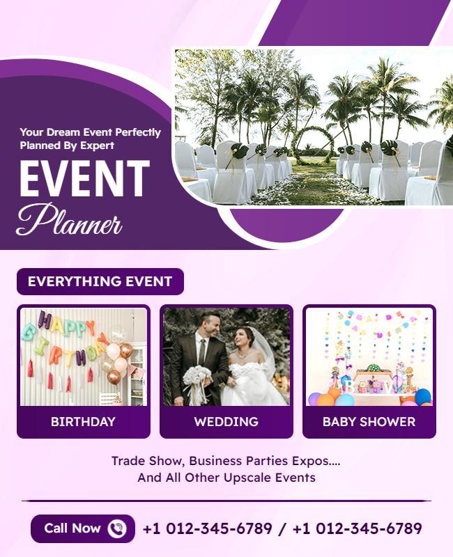 Elegant Purple Event Planner for Weddings and Celebrations Flyer Template