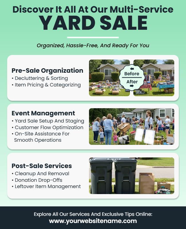 Comprehensive Green Themed Multi-Service Yard Sale Flyer Template