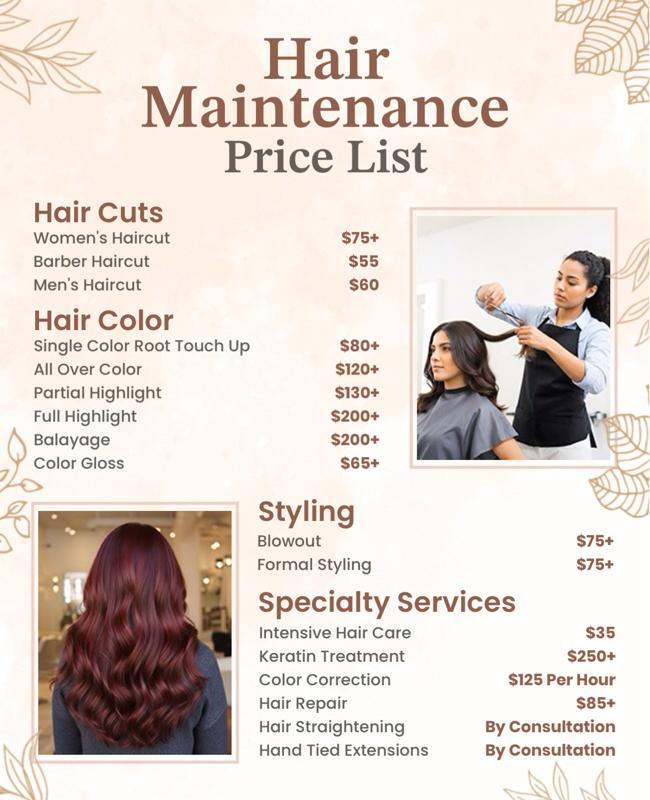 Comprehensive Hair Salon Maintenance Service Price List Flyer Template
