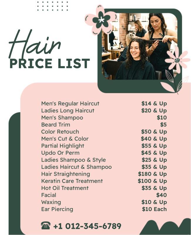 Comprehensive Hair Salon Price List Poster Template