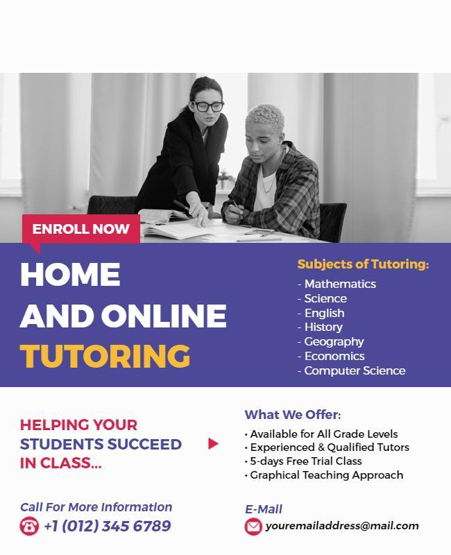 Comprehensive Home and Online Tutoring Flyer Template